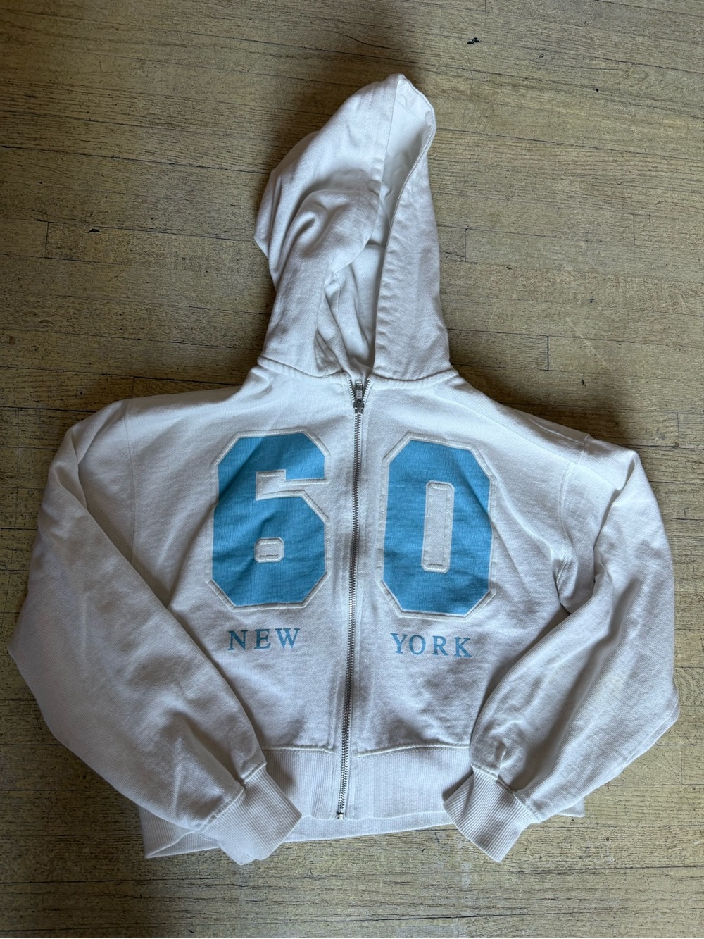 Zara Girl’s White Zip Hoodie with Light Blue '60' Graphic